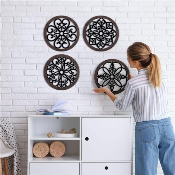 4 Pcs Thicken Rustic Wall Decor Farmhouse Wall Art Wooden Hollow - Picture 2 of 7